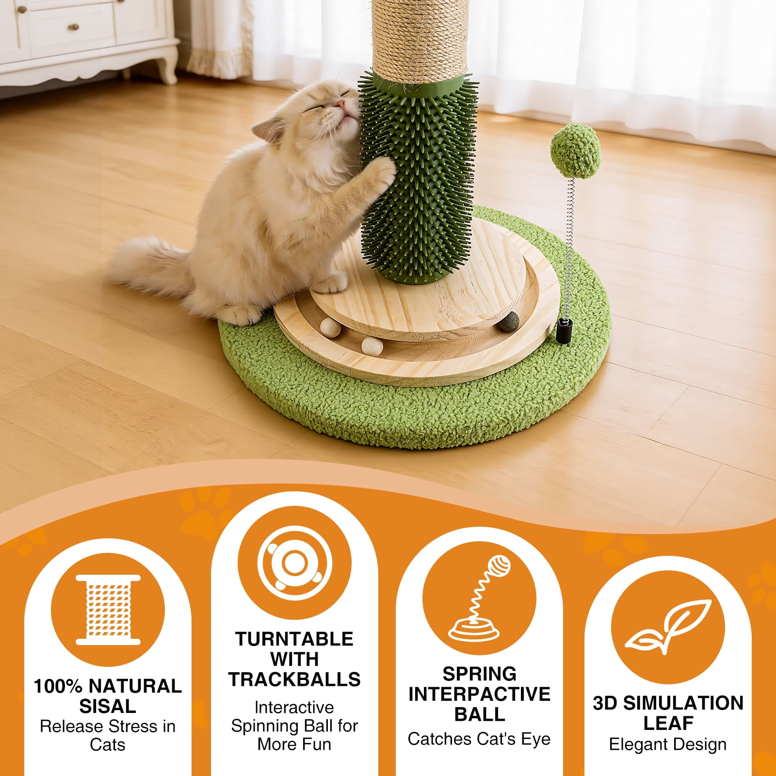 40'' Tall Cat Scratcher with Sisal Rope,Cat Scratching Posts for Indoor Cats with Interactive Ball,Self Groomer with Hanging Ball for for Kittens Adults Cats