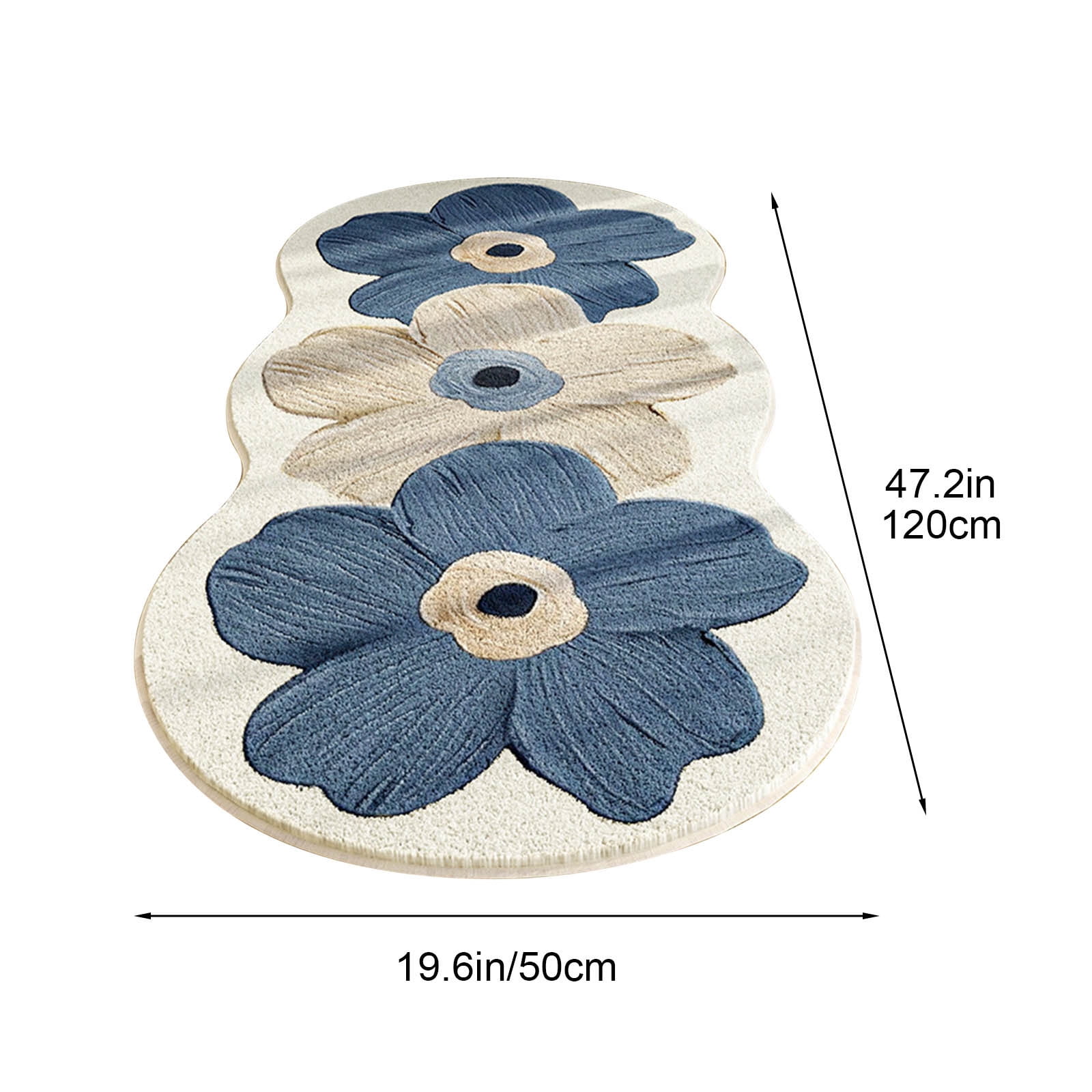 PALIFEUR Flower Rugs for Bedroom, Ultra Soft 3D Floral Carpet Shaggy Tufted Bathroom Rugs Absorbent Non-Slip Bath Mat Washable Area Rug for Bedroom Bathroom Kitchen Living Room-20x47"-Blue