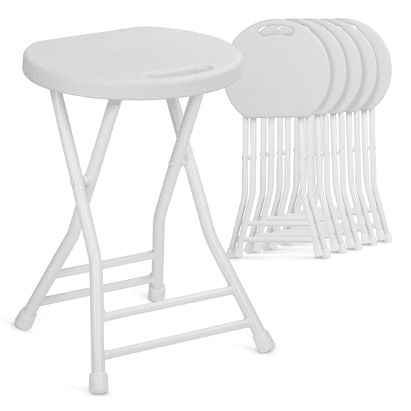 MoNiBloom Round Plastic Collapsible Stools with Handle, 18" Folding Portable Chair with 230 lbs Capacity, 6pcs, White