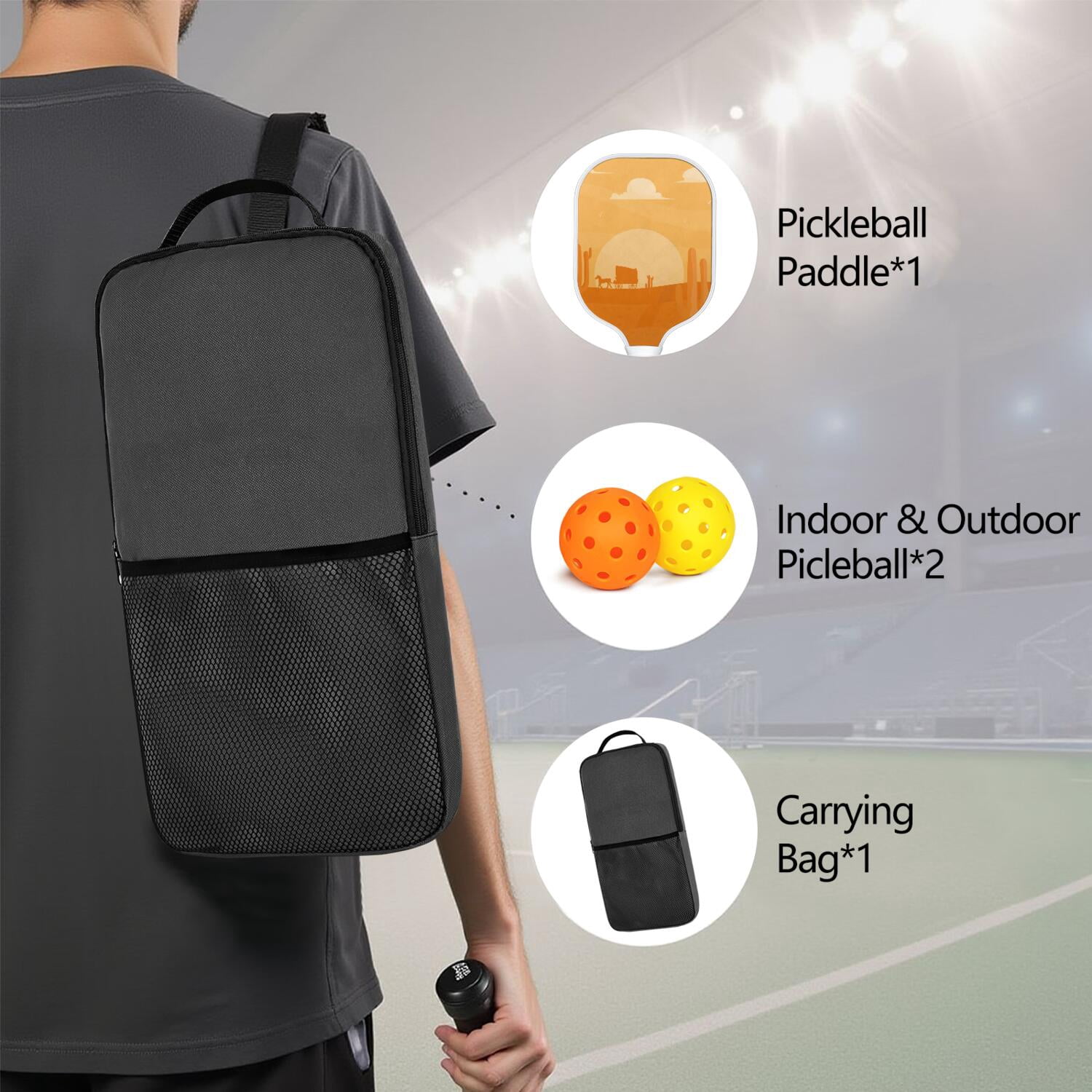 Pickleball Paddles Set Of 1, Fiberglass Surface, West & Cowboy Print, 1 Paddle, 2 Balls & Bag