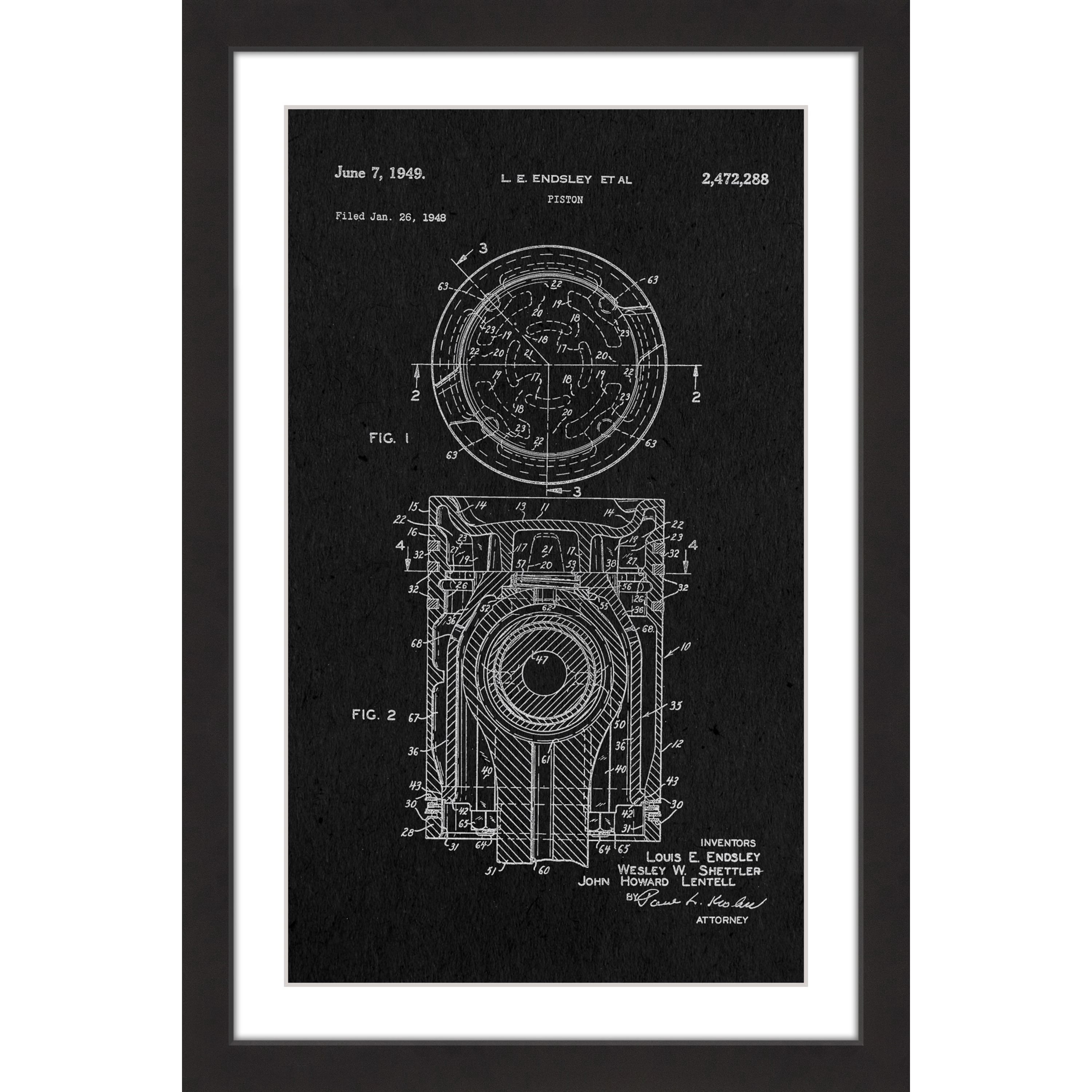 "Piston 1949 Black Paper" Framed Painting Print