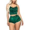 thumbnail image 1 of Women 2PCS Lingerie Set Slim Solid Sling Crop Top Short Elastic Band Pants, 1 of 9