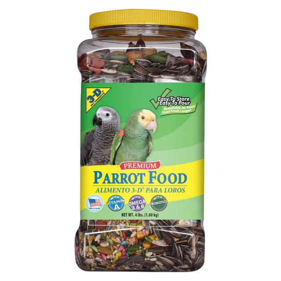 3-D Pet Products Premium Parrot Bird Food, Seeds, 4 lb. Stay Fresh Jar