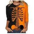 thumbnail image 1 of WEAIXIMIUNG T-Shirt Assorti pour Femmes, Imprimé Squelette, Col en V, Manches 3/4, 1 of 5