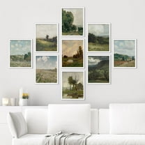 PixonSign Framed Canvas Print Wall Art Set - Vintage Nature Wilderness Landscape Posters - Set of 9 Botanical Countryside Farmhouse Decor Retro Pastel Wall Décor for Rooms - 8"x10" White