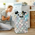 thumbnail image 5 of Yayeee Freestanding Laundry Hamper with Handle Collapsible Large Storage Basket for Clothes, Light Blue Shimmering Pattern, 5 of 7