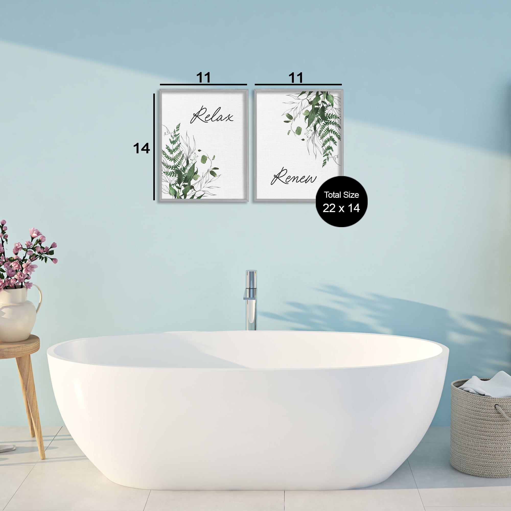 Relax Renew Botanical Leaves 2 Piece Gray Framed Giclee Art Set, design by Lettered and Lined