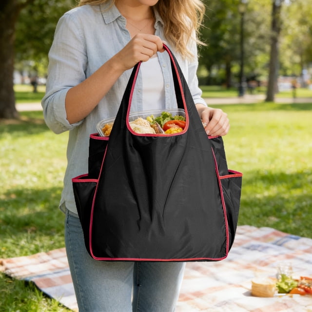 EGNMCR Storage Bins, Storage Containers Color Blocked Large Capacity Folding Shopping Bag Waterproof And Waterproof Cup Shoulder Bag Portable Storage Bag polyester storage packet