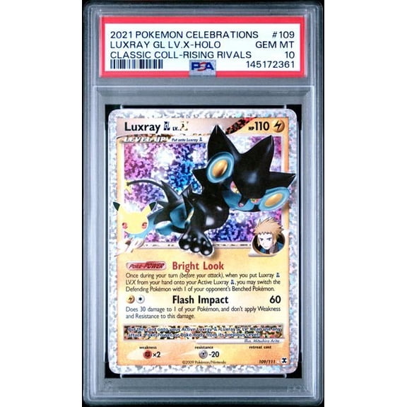 Graded 2021 PKM Celebrations Classic Collection Luxray GL LV. X Holo #109 Rising Rivals Trading Card Game PSA 10 Gem Mint