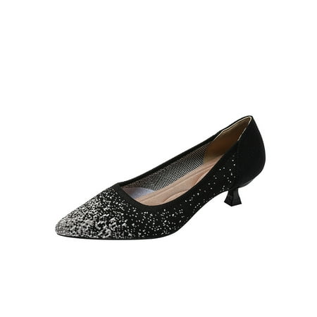 

Women‘s Knitted Slip-on Kitten Heels Comfortable & Breathable Pointed Toe Low Heels Casual Shoes