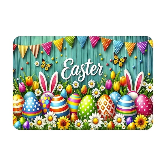 Colorful Egg Bunny Flower Easter Doormat, Home Decor Rug Door Mat Floor Mat for Indoor Outdoor (16x24 in)
