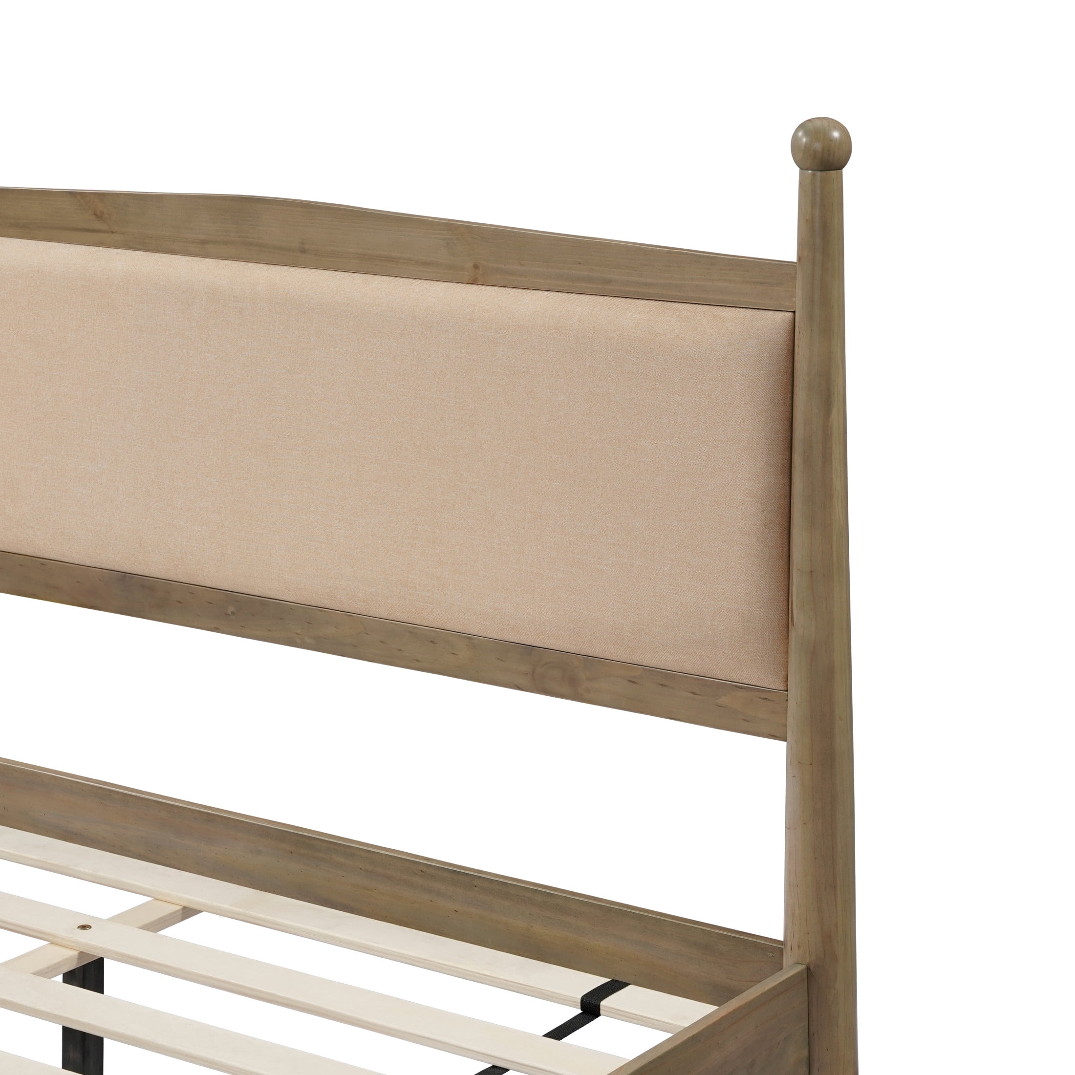 Christopher Knight Home Farmhouse Queen Platform Bed Frame with Upholstered Headboard, Antique Oak