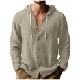 thumbnail image 4 of Afuyipoi T-Shirts for Men,Long Sleeve Button-Up Casual Cotton Linen Hooded Shirt Khaki 2XL, 4 of 9