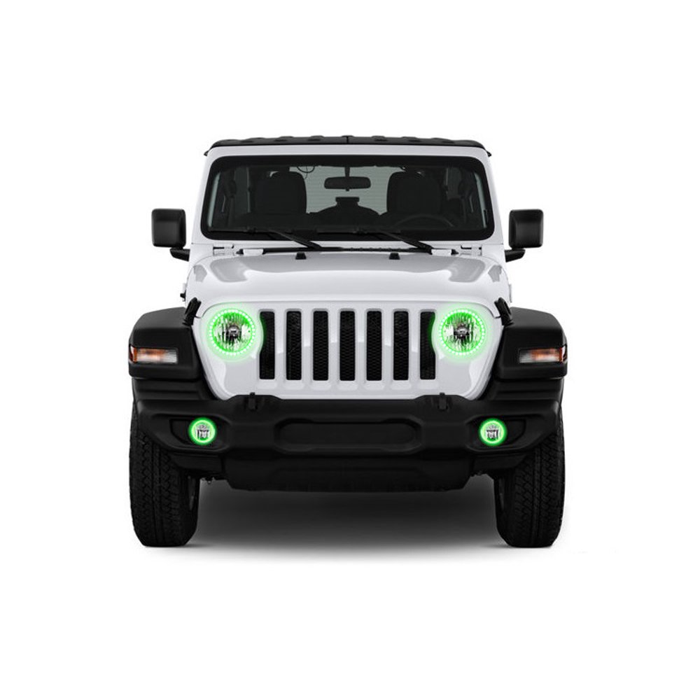 Flashtech Green LED Halo Ring Headlight and Fog Light Kit For Jeep