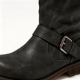 thumbnail image 4 of OKBOP Women's Distressed Faux Leather Mid-Calf Moto Boots, Dual Buckle Straps Pull-On Round Toe Block Low Heel Engineer Boots Boots Sizes 35, 4 of 5