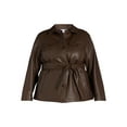 thumbnail image 6 of Time and Tru Women's and Women's Plus Faux Leather Cropped Belted Trench, Sizes XS-3X, 6 of 6