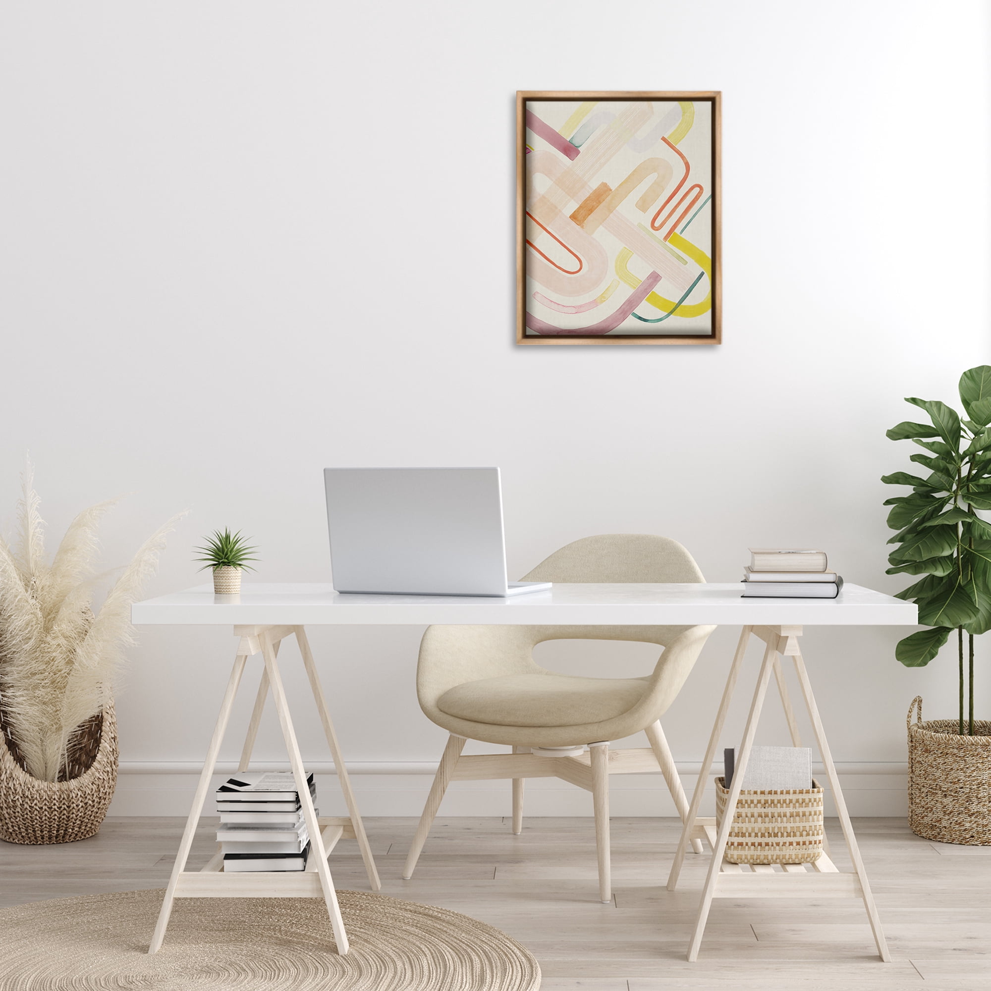Stupell Industries Overlapping Curved Shapes Abstract Painting Brown Floater Framed Canvas Art Print Wall Art, 17 x 21