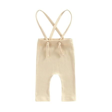 

Suanret Toddler Infant Baby Boys Girls Suspender Trousers Casual Party Street Solid Color Spring Fall Summer Pants Apricot 12-18 Months