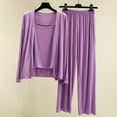 thumbnail image 5 of Xunmmm Women's 3 Piece Pajama Set Long Sleeve Cardigan Sleeveless Top and Wide Leg Pants Loungewear Casual Loose Fit Sleepwear Home Clothing, 5 of 5