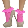 thumbnail image 5 of ToBeInStyle Women's Floral Lace Ruffle Trim Ankle High Socks - Hot Pink, 5 of 5