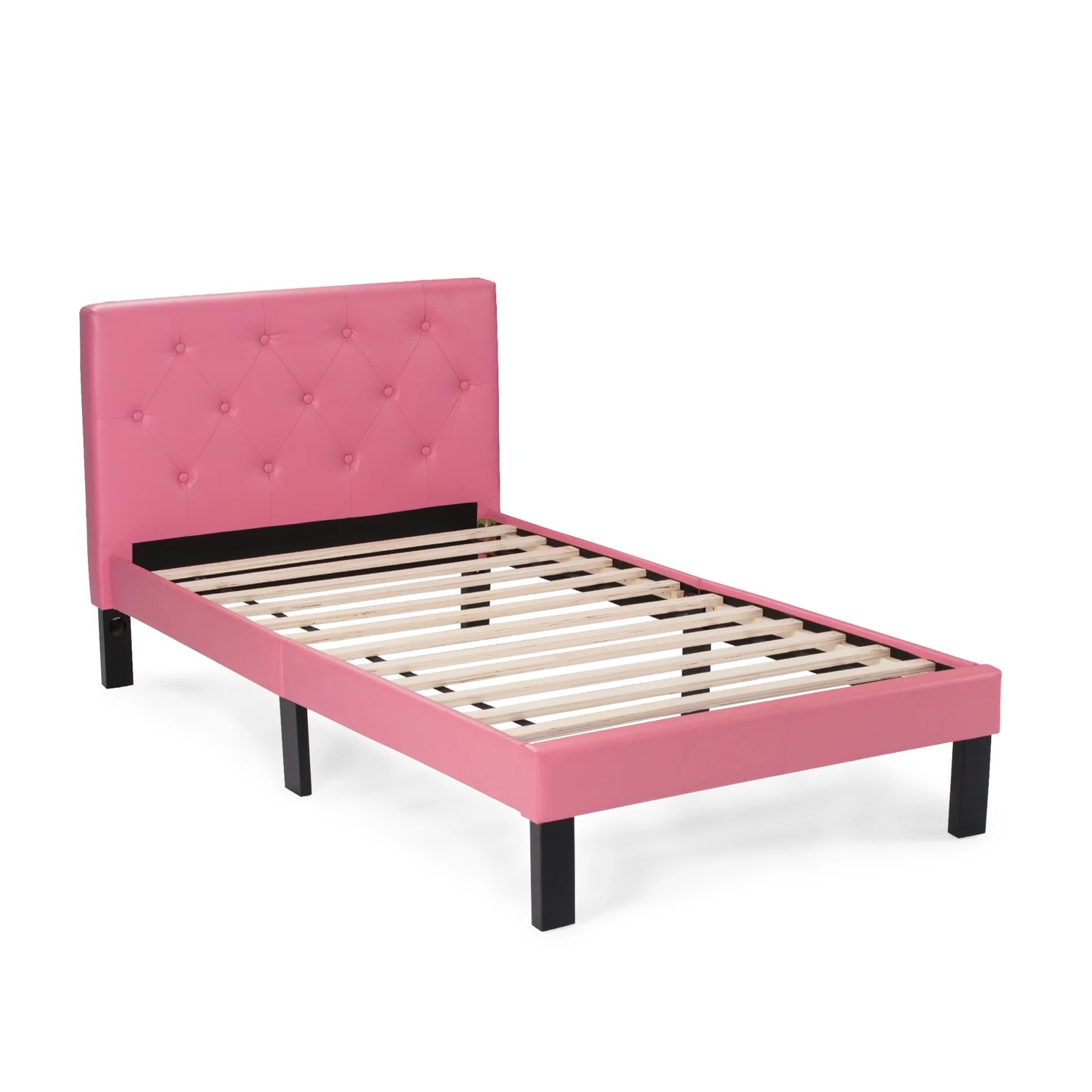 Modern Pink Faux Leather Tufted Twin Platform Bed - Walmart.com