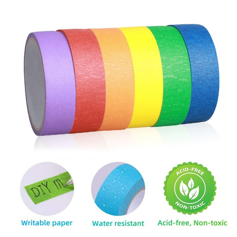 WOD MTC5 Colored Masking Tape, White, 1 inch x 60 yds. Colorful Teacher  Painters Tape for Fun DIY Art & Crafts, Lab Labeling, Writable & Classroom