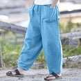 thumbnail image 7 of Lenpel Women's Cotton Linen Pants Elastic Waist Wide Leg Lantern Palazzo Trousers Baggy Casual Pants With Pockets, 7 of 7