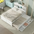 thumbnail image 3 of Harper & Bright Designs Full Size Platform Bed with Trundle, Storage Platform Bed with 3 Drawers and Storage Headboard, USB Ports and Plug, Wood Platform Bed with Bookcase, White, 3 of 15