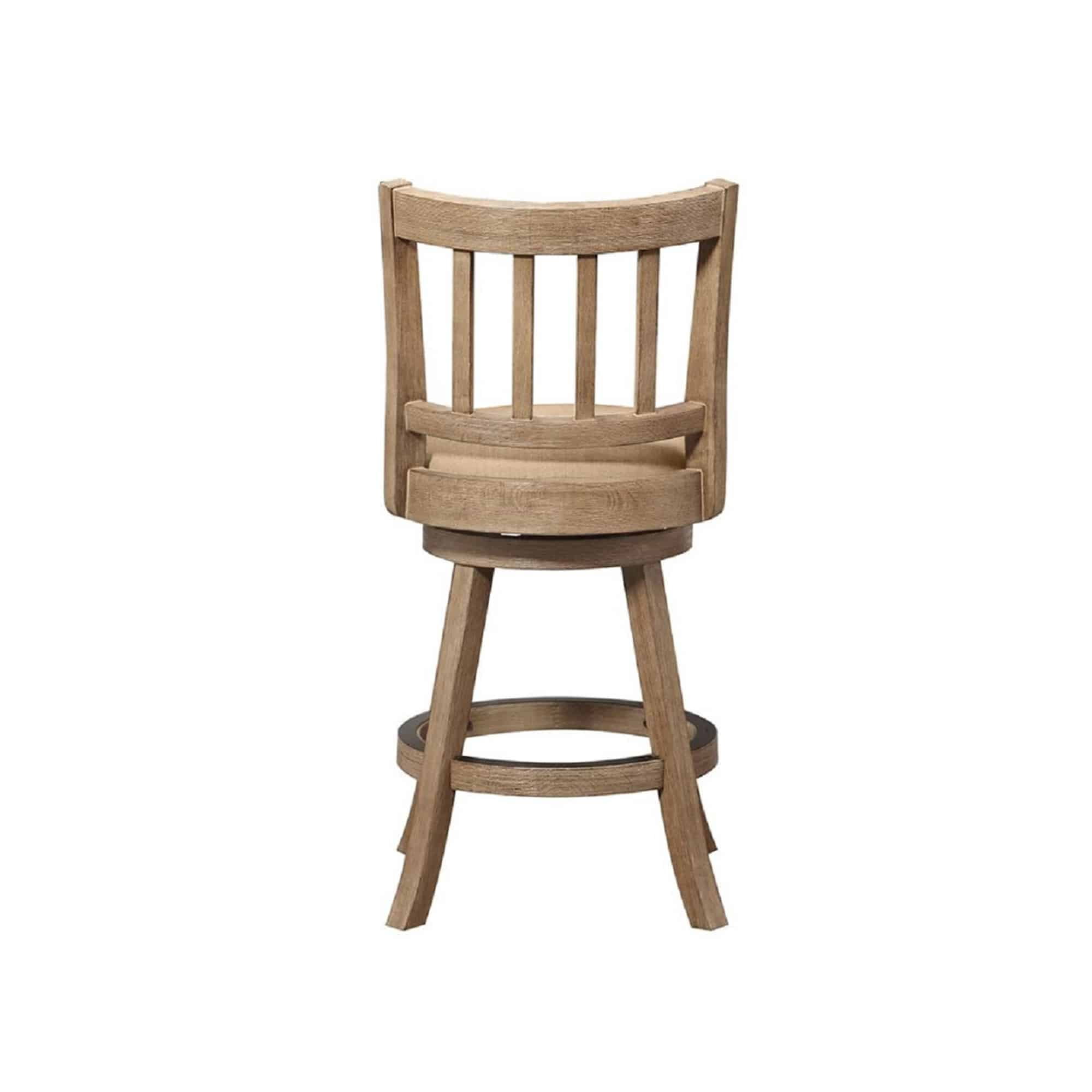 Boraam Sheldon Swivel Wood Counter Stool in Driftwood Wire-Brush and Oatmeal