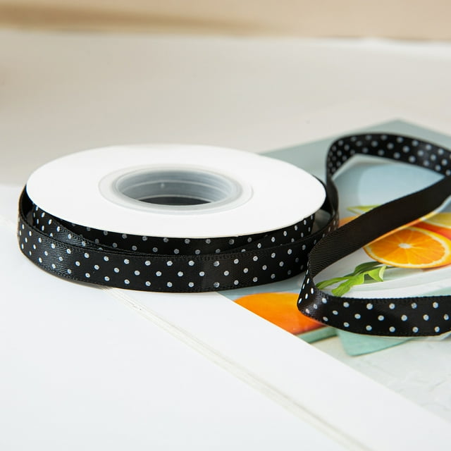 Firefly Hope 0.4 Inch x 25 Yards Polka Dot Grosgrain Ribbon, Spool Craft Ribbon for Christmas Gift Wrapping, DIY Crafts & Wedding Decor, Black
