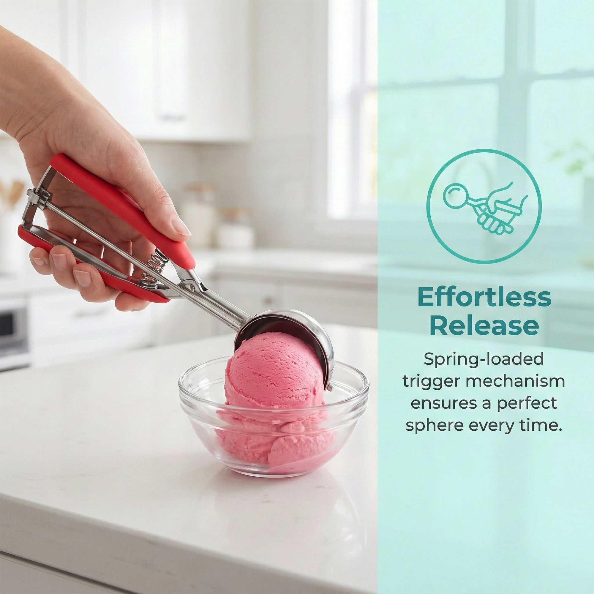 Unique Bargains Stainless Steel Ice Cream Scoop with Reinforced Handle Red 9.1in