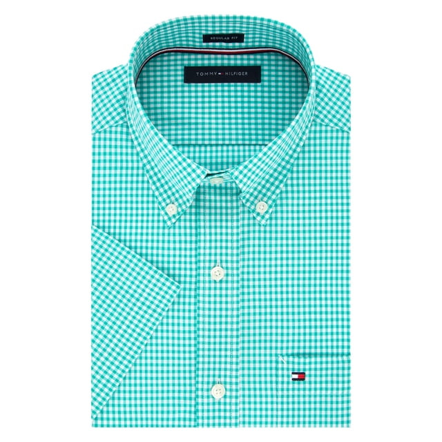 Camisa Tommy Hilfiger de manga corta con botones para hombre, color turquesa