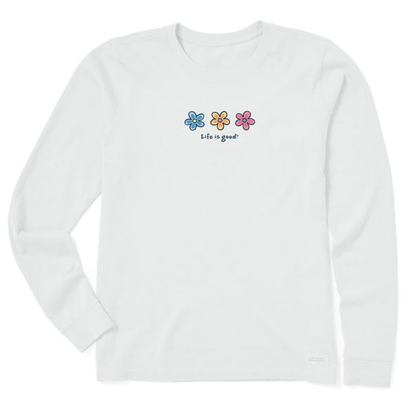 Life is Good. Women's Long Sleeve Crusher Tee Three Daisies, Cloud White, Cloud White, X-Large