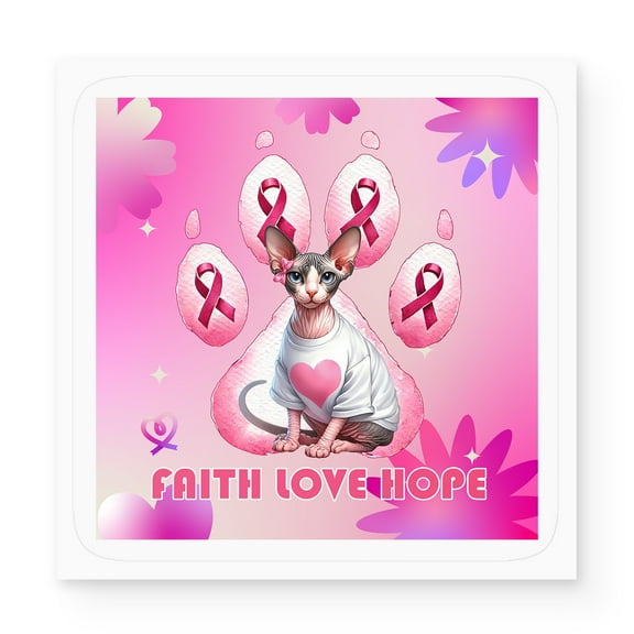 Faith Love Hope Sphynx Breast Cancer Awareness Survivor Vinyl Sticker Cat Lover Kitten Owner Gifts Idea Waterproof Decal Art Decor - 02017
