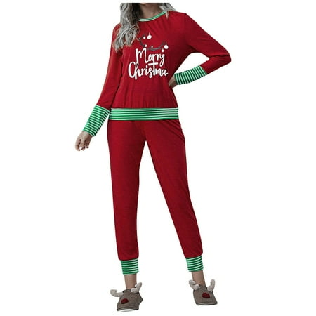 

BIZIZA Pajamas Sets for Women Soft 2 Piece Pants Cami Christmas Sleepwear Red M