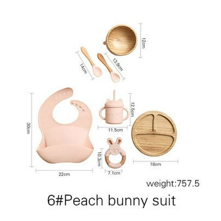 

QWZNDZG 7Pcs Wooden Feeding Tableware Sets Kids Feeding Supplies Bamboo Dishes with Silicone Straw Cup Children Dinnerware Gift Set