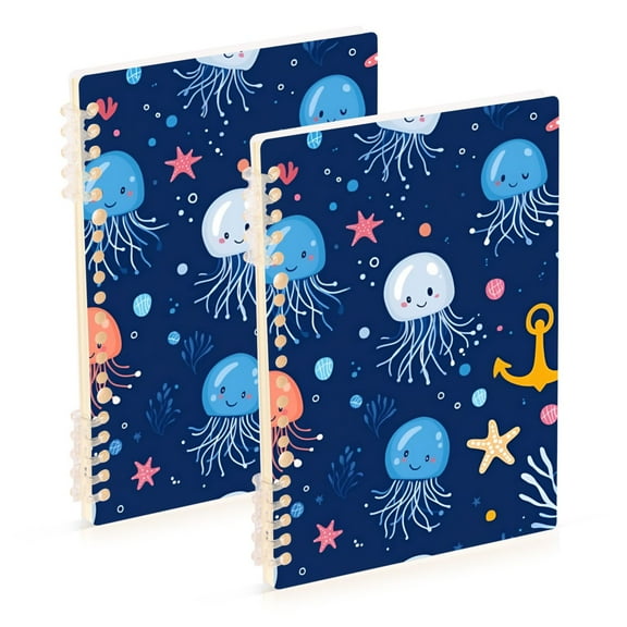 FORMRS 1-Subject Spiral Notebook 8" x 5" College Ruled 60 Refillable Sheet, 2 Pack, Blue Jellyfish