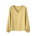 thumbnail image 4 of Long Sleeve Shirts for Women V Neck Bell Long Sleeve Loose Casual Daily Blouse Womens Shirts Dressy Casual Yellow Xl, 4 of 4