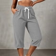 thumbnail image 5 of Ruimatai Women Capri Cropped Pants High Waist Drawstring Elastic Waistband Side Pockets Ribbed Textured Loose Casual Summer Trousers, 5 of 9