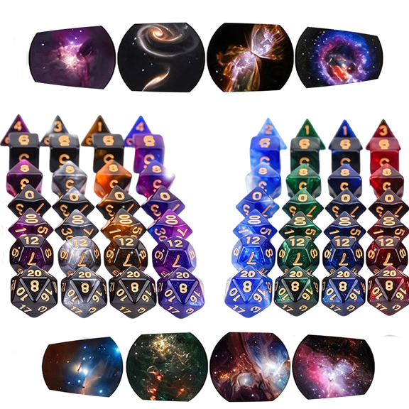 56Pcs Stardust Shimmer Polyhedral DND Dice, 7pcs/Set for D&D COC MTG RPG Tabletop Game Dice, Ages 14