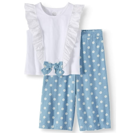 Bow Front Ruffle Top and Gaucho Pant, 2-Piece Outfit Set (Little Girls, Big Girls & Big Girls Plus)