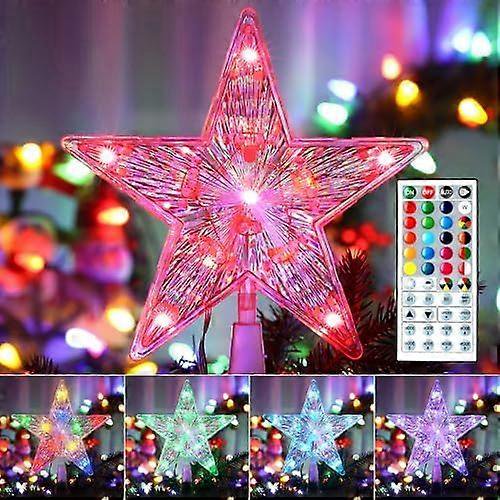 Christmas Tree Topper Stars Battery 11 LED RGB Christmas Decoration Topper Star Indoor Waterproof Glitter Star Tree Lights with Timer Function for Chr