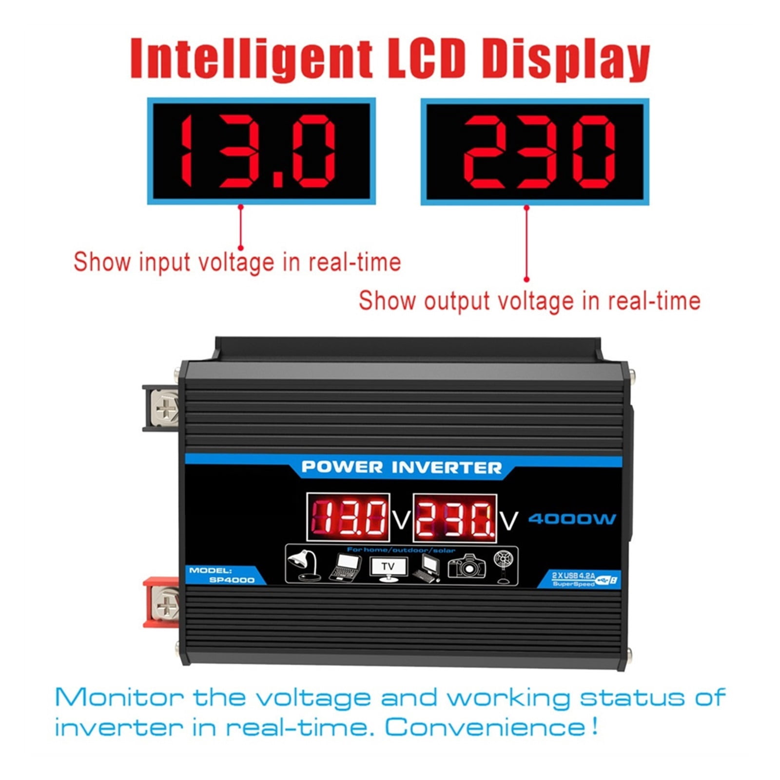 Pure Sine Wave Inverter 8000W LED Display Inverter 12V/24V 110/220 Portable Power Bank Converter Solar Car Converter ,Portable Design