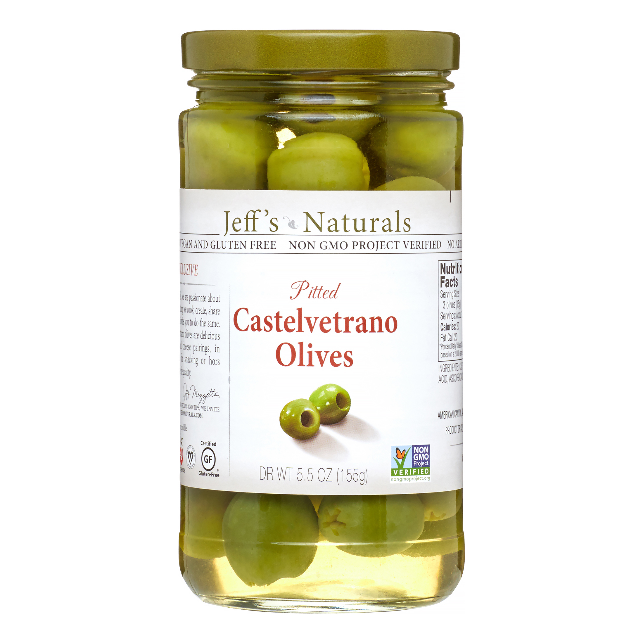 Jeff's Naturals Castelvetrano Olives, Pitted, 5.5 Oz