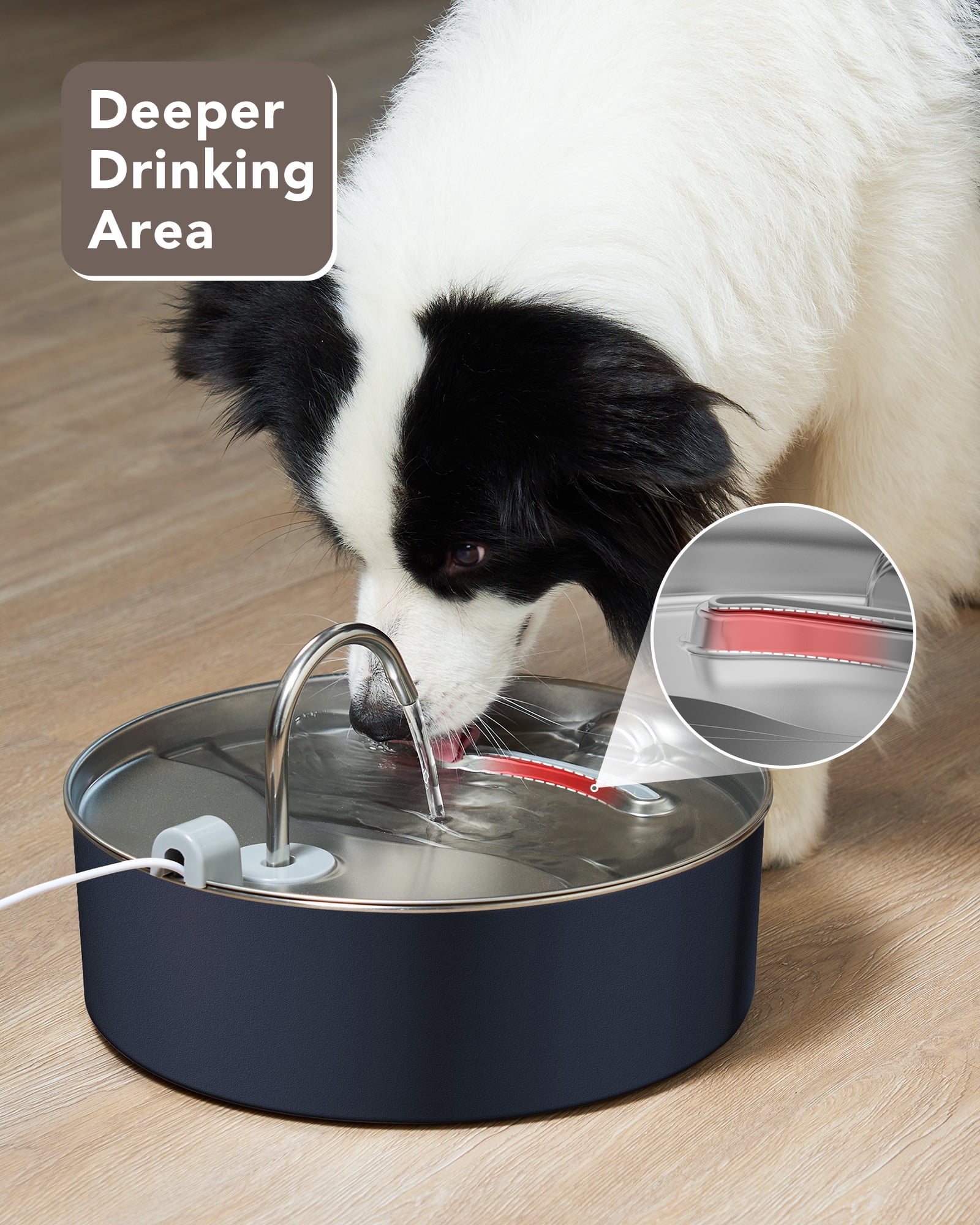 Dog Water Fountain for Large Dogs, 7L/236oz/1.8G Stainless Steel Pet Water Dispenser with Multi-Filtration, Automatic Dog Water Bowl Fountain for Inside - Navy