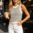 thumbnail image 2 of Karight Womens Round Neck Sleeveless Striped Knit Tank Tops Casual Ribbed Trim Sweater Vest, 2 of 9