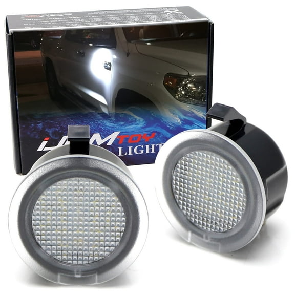 White LED Under Side Mirror Puddle Lights For 2007-2021 Toyota Tundra Sequoia (Powered by 18 pcs White SMD Lights)