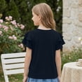 thumbnail image 5 of Grblisyd Girls' V-Neck Ruffle Top Casual Cute T Shirts Loose Fit Short Sleeve Tops Tees Beach Vacation Solid Tops Blouses Navy 2-3Y, 5 of 6
