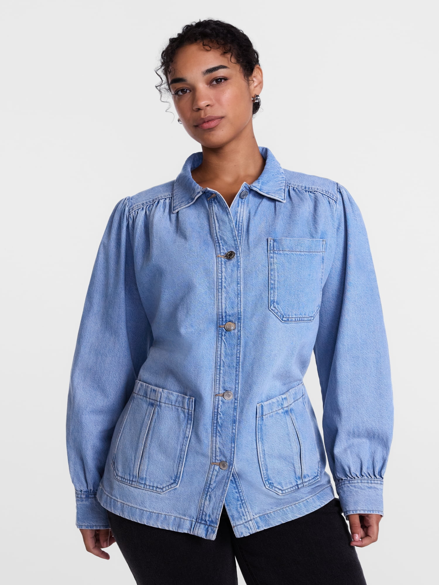 Scenario Women's and Women's Plus Chore Jacket with Long Puff Sleeves, Sizes XS-4X