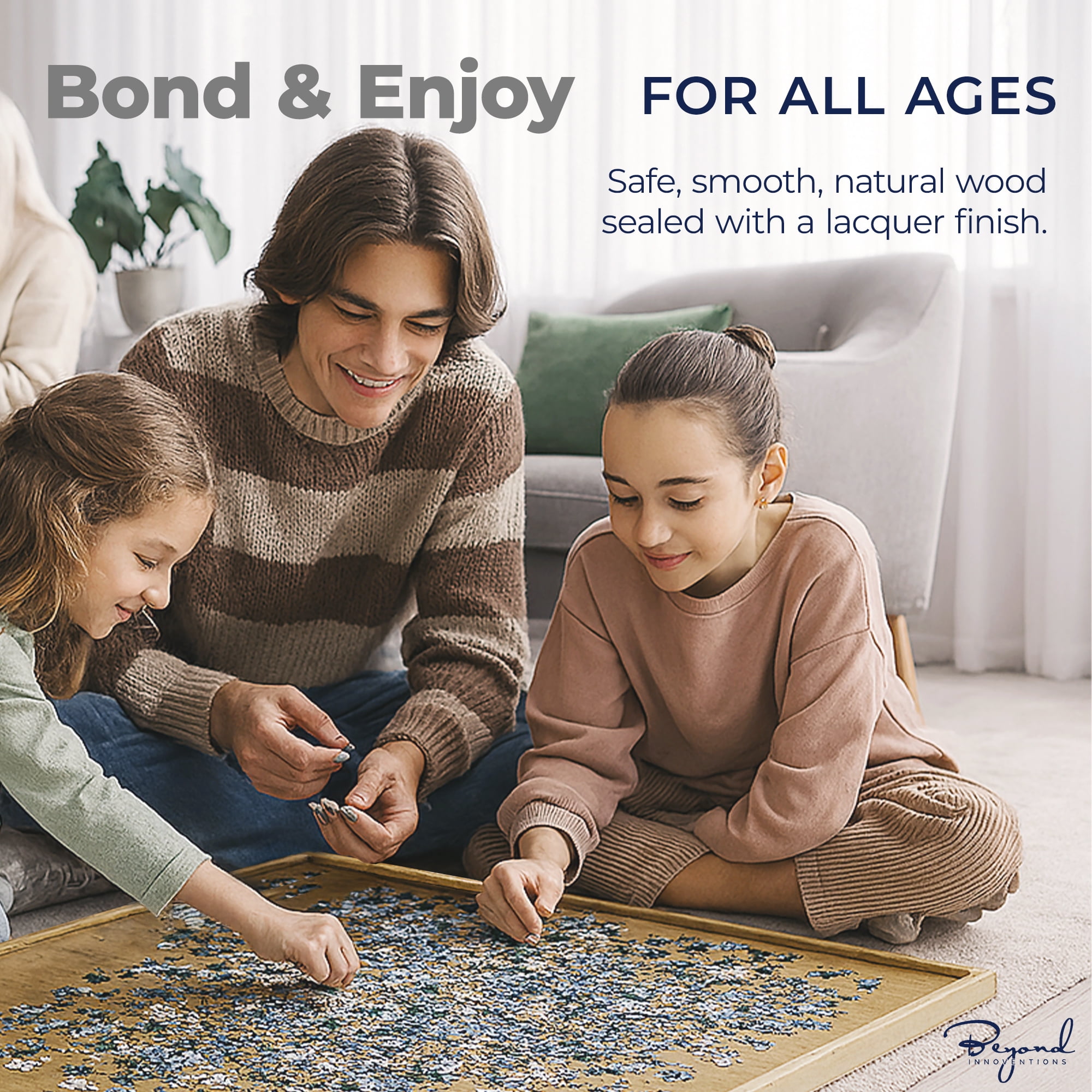 Beyond Innoventions 1000 Piece Wooden Jigsaw Puzzle Board -Portable Puzzles Tables for Adults, 30” x 22”, 4 Drawers